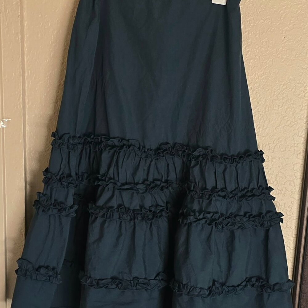 Vintage Ann Taylor Fit and Flare Ruffled Midi Skirt Dark Green Dark Teal Size 10
